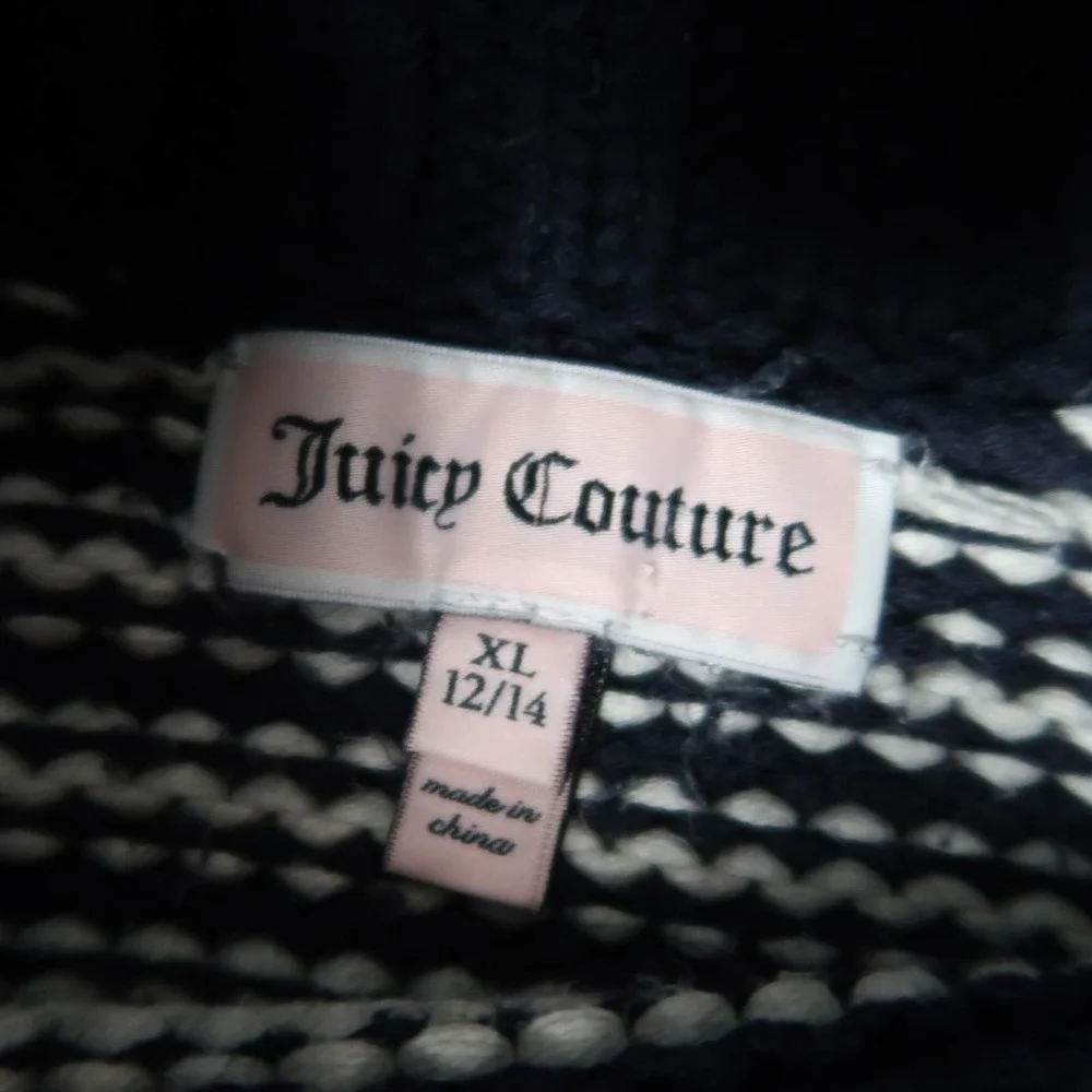 Juicy Couture navy blue and cream striped knit turtleneck sweater dress Girls 12